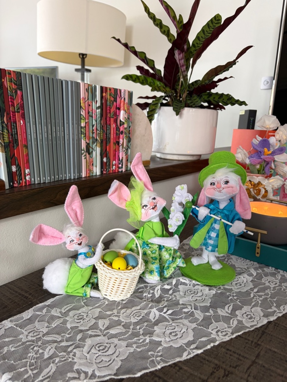Spring Bunny Trio Plush Set in Green - Unbranded